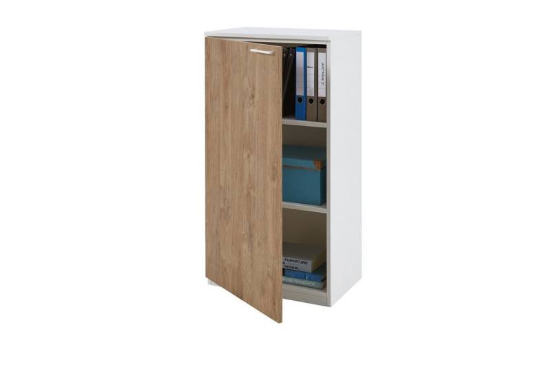 boho office® Aktenschrank be.smart 60 cm breit Tür links in weiß, Front in Eiche mit weißem Griff von boho office®