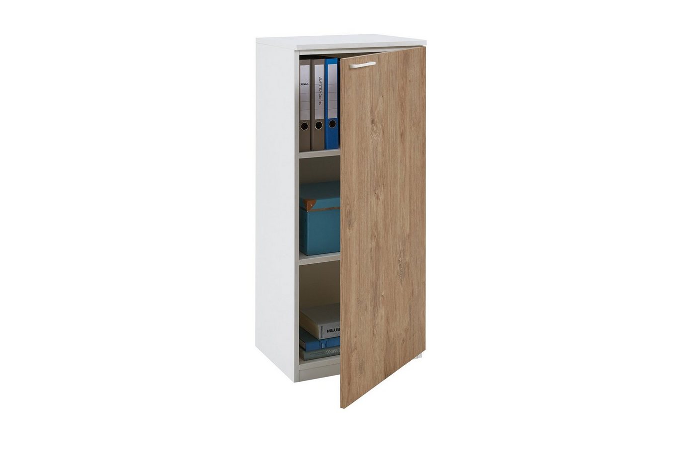 boho office® Aktenschrank be.smart 40 cm breit Tür rechts in weiß, Front in Eiche mit weißem Griff von boho office®