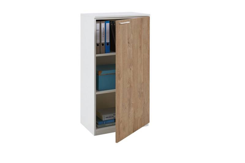 boho office® Aktenschrank be.smart 60 cm breit Tür rechts in weiß, Front in Eiche mit weißem Griff von boho office®