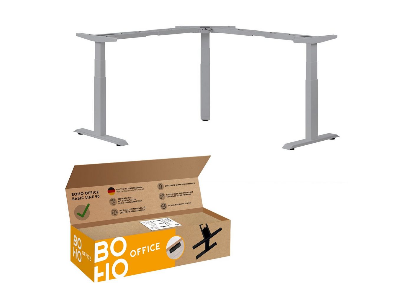 boho office® Eckschreibtisch Basic Line 90 (Tischgestell Silber), Stehschreibtisch elektrisch höhenverstellbar mit 3 Speicherplätzen von boho office®