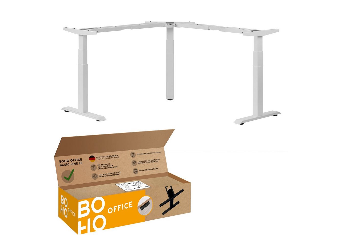 boho office® Eckschreibtisch Basic Line 90 (Tischgestell Weiß), Stehschreibtisch elektrisch höhenverstellbar mit 3 Speicherplätzen von boho office®