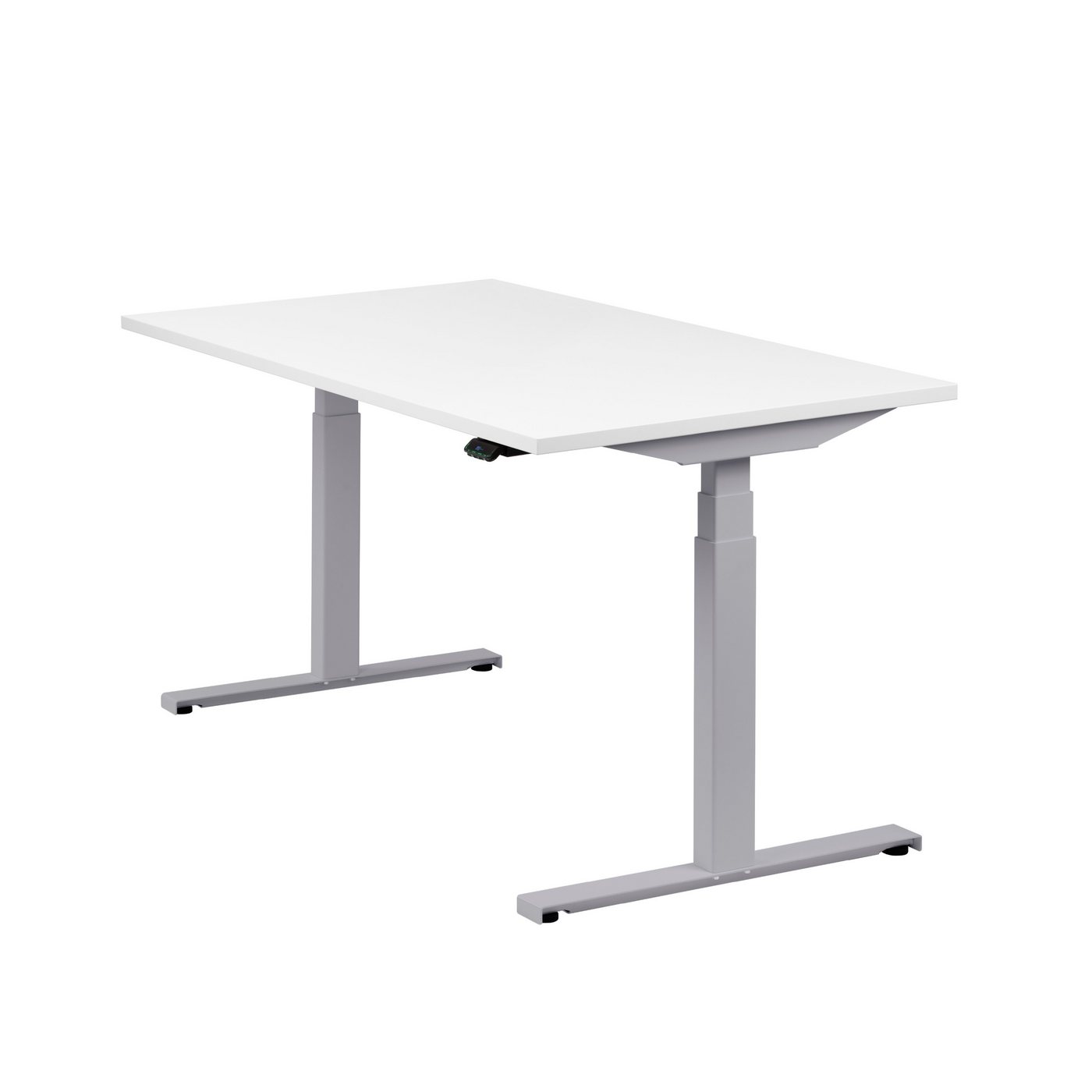 boho office® Schreibtisch Easydesk, Silber elektrisch höhenverstellbar Tischplatte Weiß 140 x 80 cm von boho office®