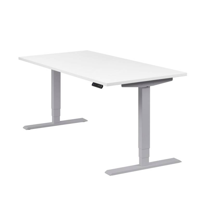 boho office® Schreibtisch Homedesk, Silber elektrisch höhenverstellbar, Tischplatte Weiß 160 x 80 cm von boho office®