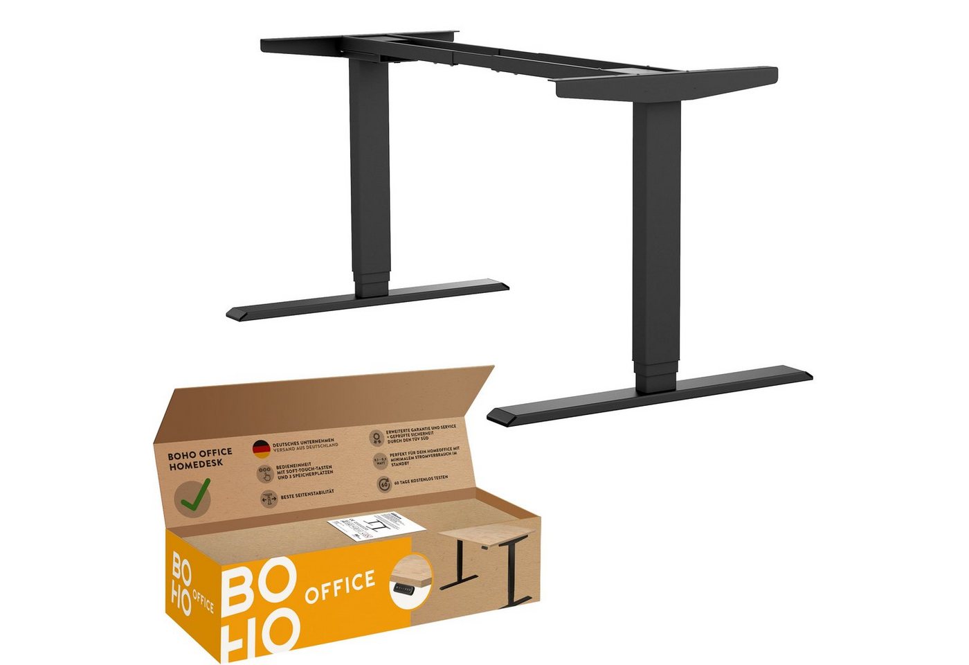 boho office® Schreibtisch Homedesk (Tischgestell), elektrisch stufenlos höhenverstellbar in Schwarz mit 3 Speicherplätzen von boho office®
