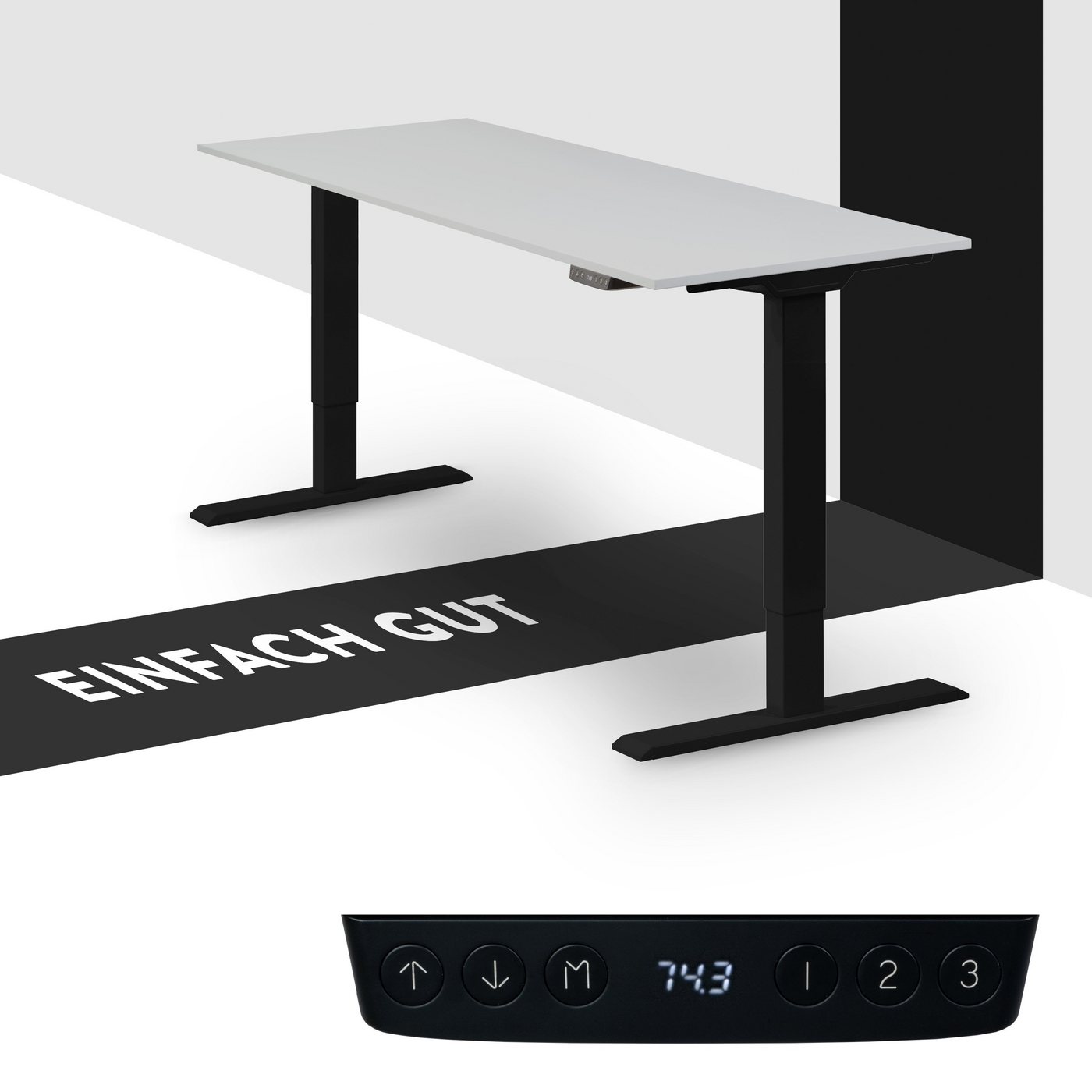 boho office® Schreibtisch Homedesk Eco (Tischgestell Schwarz, Tischplatte Lichtgrau 110 x 60 cm), Stehschreibtisch elektrisch höhenverstellbar, 3 Speicherplätzen von boho office®