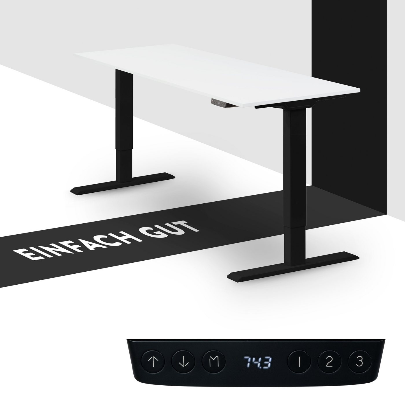 boho office® Schreibtisch Homedesk Eco (Tischgestell Schwarz, Tischplatte Weiß 110 x 60 cm), Stehschreibtisch elektrisch höhenverstellbar, 3 Speicherplätzen von boho office®