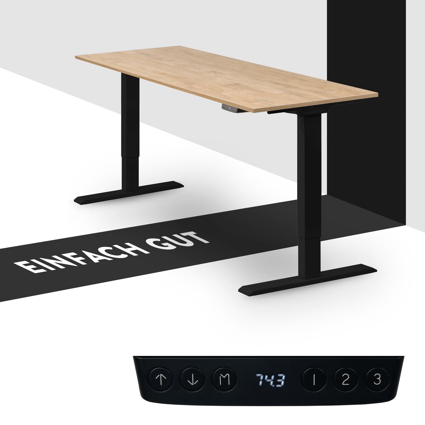 boho office® Schreibtisch Homedesk Eco (Tischgestell Schwarz, Tischplatte Wildeiche 110 x 60 cm), Stehschreibtisch elektrisch höhenverstellbar, 3 Speicherplätzen von boho office®