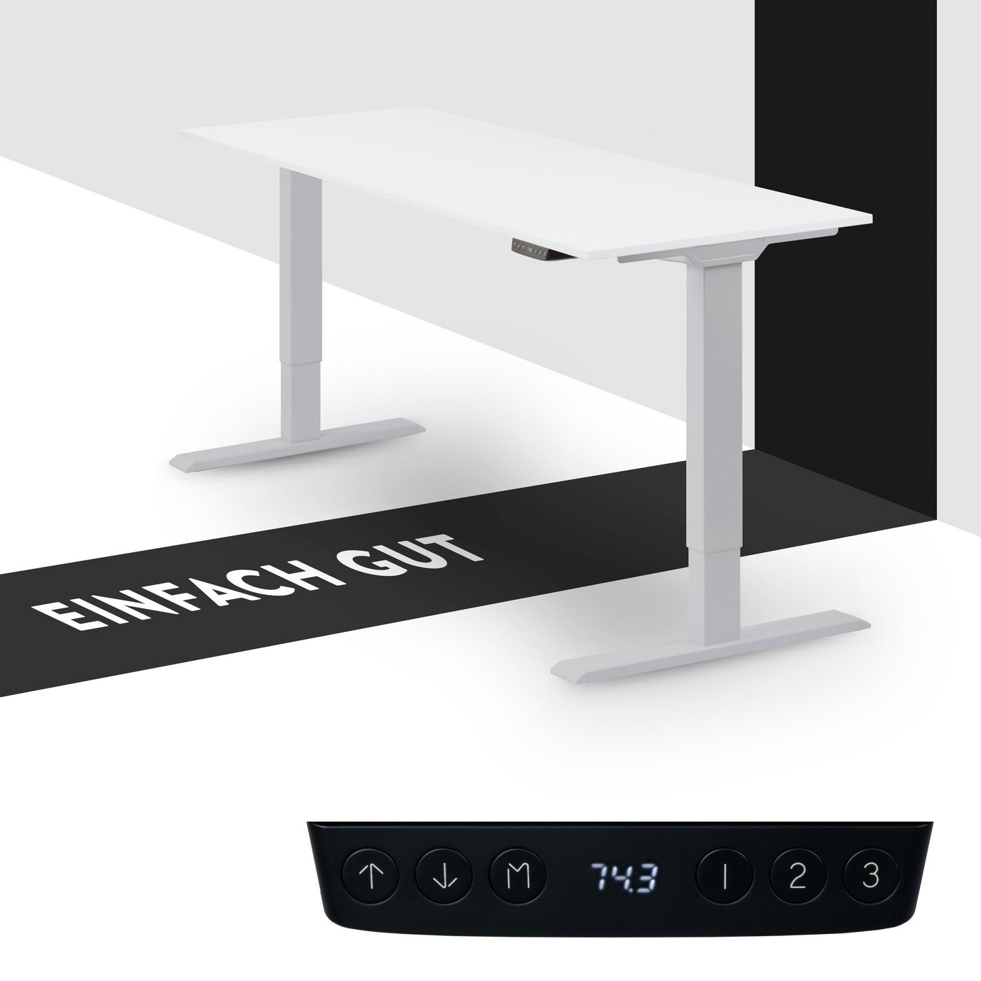 boho office® Schreibtisch Homedesk Eco (Tischgestell Silber, Tischplatte Weiß 110 x 60 cm), Stehschreibtisch elektrisch höhenverstellbar, 3 Speicherplätzen von boho office®