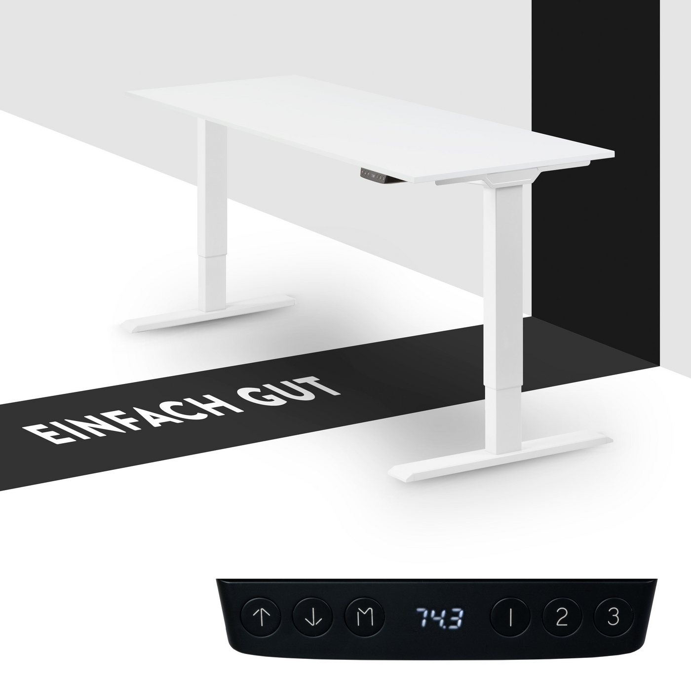 boho office® Schreibtisch Homedesk Eco (Tischgestell Weiß, Tischplatte Weiß 110 x 60 cm), Stehschreibtisch elektrisch höhenverstellbar, 3 Speicherplätzen von boho office®