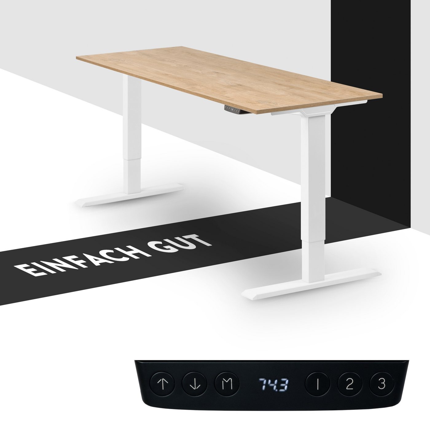 boho office® Schreibtisch Homedesk Eco (Tischgestell Weiß, Tischplatte Wildeiche 110 x 60 cm), Stehschreibtisch elektrisch höhenverstellbar, 3 Speicherplätzen von boho office®