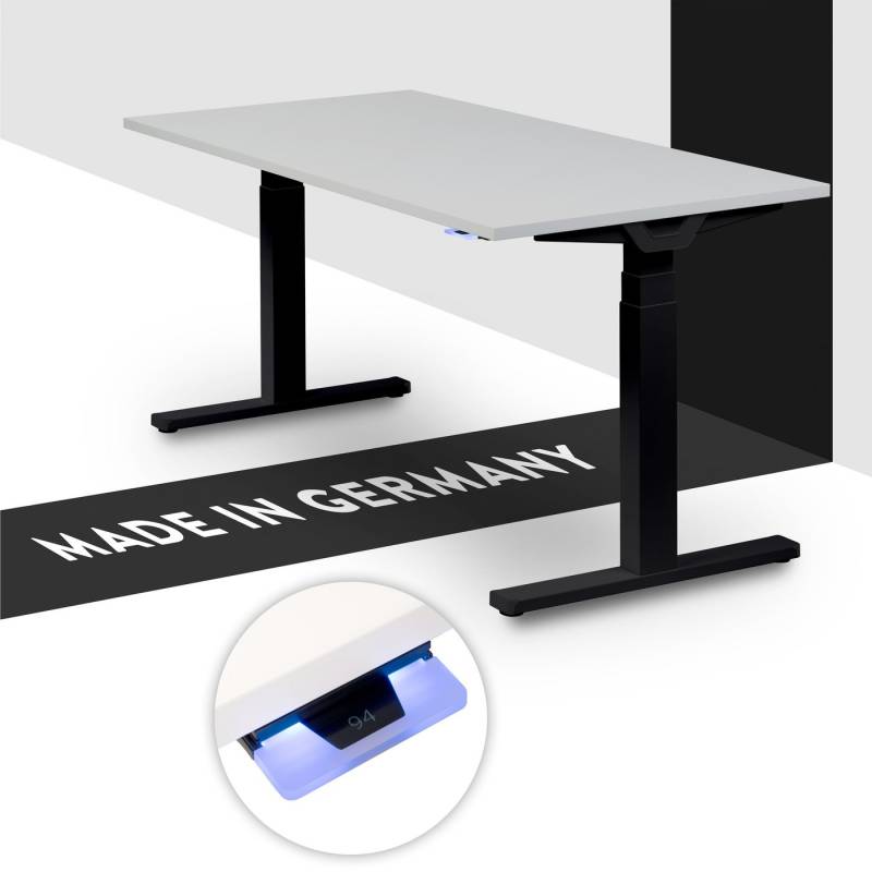 boho office® Schreibtisch Premium Line, Schwarz elektrisch höhenverstellbar, Tischplatte Lichtgrau 120 x 80 cm von boho office®
