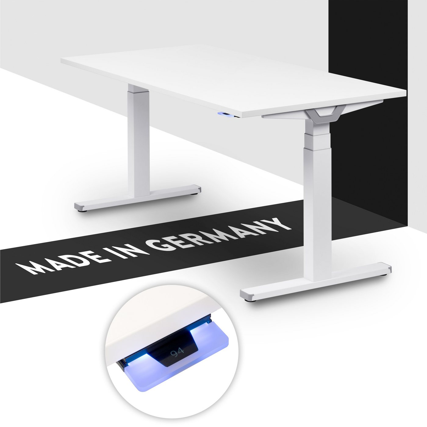 boho office® Schreibtisch Premium Line, Weiß elektrisch höhenverstellbar, Tischplatte Wildeiche 120 x 80 cm von boho office®