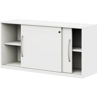 Büro-Schiebetürenschrank weiß 160 cm - Büro-Schrank Sideboard 2 Schiebetüren, 1 Einlegeboden mit Schloss, abschließbar von boho office