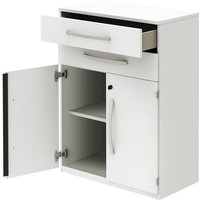 Büroschrank weiß (2 Türen, 2 Schubkästen) 80 cm - Büro-Schrank 3 Ordner, Aktenschrank, 1 Einlegeboden mit Schloss, abschließbar von boho office