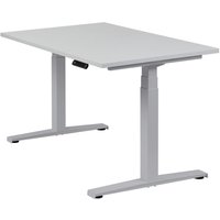 Höhenverstellbarer Schreibtisch "Basic Line", silber, Tischplatte 120 x 80 cm lichtgrau, elektrisch höhenverstellbar, Stehschreibtisch, Tischgestell von boho office