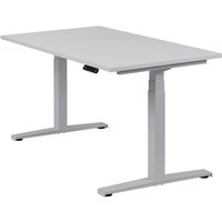 Höhenverstellbarer Schreibtisch "Basic Line", silber, Tischplatte 140 x 80 cm lichtgrau, elektrisch höhenverstellbar, Stehschreibtisch, Tischgestell von boho office