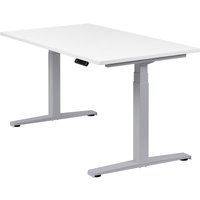Höhenverstellbarer Schreibtisch "Basic Line", silber, Tischplatte 140 x 80 cm weiß, elektrisch höhenverstellbar, Stehschreibtisch, Tischgestell von boho office