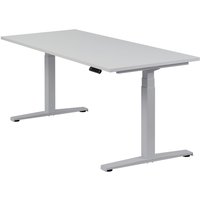 Höhenverstellbarer Schreibtisch "Basic Line", silber, Tischplatte 180 x 80 cm lichtgrau, elektrisch höhenverstellbar, Stehschreibtisch, Tischgestell von boho office