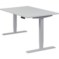 Höhenverstellbarer Schreibtisch "Homedesk", silber, Tischplatte 120 x 80 cm lichtgrau, elektrisch höhenverstellbar, Stehschreibtisch, Tischgestell von boho office