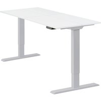 Höhenverstellbarer Schreibtisch "Homedesk Eco", Silber, Tischplatte 130 x 60 cm weiß, elektrisch stufenlos höhenverstellbar, Stehschreibtisch, Tischgestell von boho office