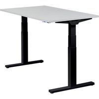Höhenverstellbarer Schreibtisch "Premium Line", schwarz, Tischplatte 140 x 80 cm lichtgrau, elektrisch höhenverstellbar, Stehschreibtisch, Tischgestell von boho office