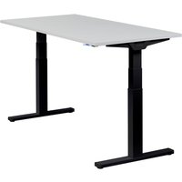 Höhenverstellbarer Schreibtisch "Premium Line", schwarz, Tischplatte 160 x 80 cm lichtgrau, elektrisch höhenverstellbar, Stehschreibtisch, Tischgestell von boho office