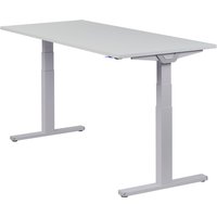 Höhenverstellbarer Schreibtisch "Premium Line", silber, Tischplatte 180 x 80 cm lichtgrau, elektrisch höhenverstellbar, Stehschreibtisch, Tischgestell von boho office