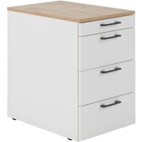 Rollcontainer mit 4 Schubladen weiß / Wildeiche / weiß 42,9 x 68,5 x 63,9 cm – Büro-Rollcontainer von boho office