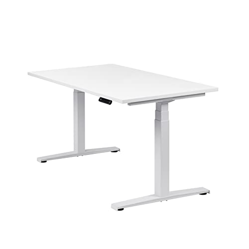 boho office® Höhenverstellbarer Schreibtisch 140 x 80 cm - Elektrisch stufenlos, 2 Motoren ultraschnelle 80 mm/Sek, Memoryfunktion, Kollisionsschutz - Basic Line Weiß inkl. Tischplatte in Weiß von boho office