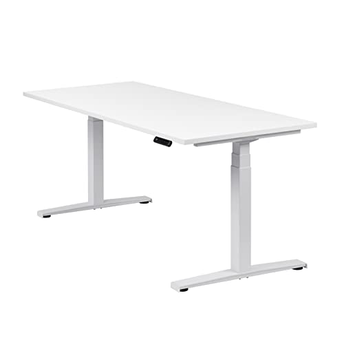 boho office® Höhenverstellbarer Schreibtisch 180 x 80 cm - Elektrisch stufenlos, inkl. Wireless Charger, Memoryfunktion, Kollisionsschutz - Basic Line Weiß inkl. Tischplatte in Weiß von boho office