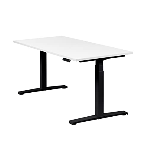boho office® Höhenverstellbarer Schreibtisch 160 x 80 cm - Elektrisch stufenlos, inkl. Wireless Charger, Memoryfunktion, Kollisionsschutz - Basic Line Schwarz inkl. Tischplatte in Weiß von boho office