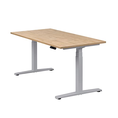 boho office® Höhenverstellbarer Schreibtisch 160 x 80 cm - Elektrisch stufenlos, inkl. Wireless Charger, Memoryfunktion, Kollisionsschutz - Basic Line Silber inkl. Tischplatte in Wildeiche von boho office