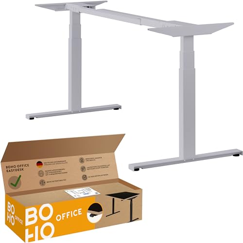 boho office® Höhenverstellbarer Schreibtisch Gestell - Elektrisch stufenlos, Made in Denmark, 2 Motoren, 3-Fach Teleskop, gratis Appsteuerung u. Kollisionsschutz - Easydesk Silber von boho office