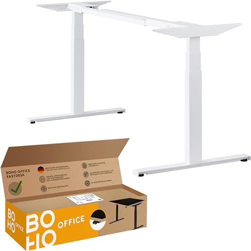 boho office® Höhenverstellbarer Schreibtisch Gestell - Elektrisch stufenlos, Made in Denmark, 2 Motoren, 3-Fach Teleskop, gratis Appsteuerung u. Kollisionsschutz - Easydesk Weiß von boho office