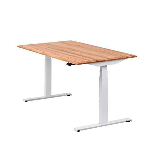 boho office® Höhenverstellbarer Schreibtisch 140 x 80 cm - Elektrisch, Made in Denmark, 2 Motoren, 3-Fach Teleskop, Appsteuerung - Easydesk Weiß inkl. Tischplatte in Kernbuche massiv von boho office