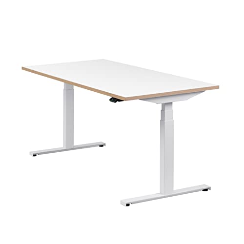 boho office® Höhenverstellbarer Schreibtisch 160 x 80 cm - Elektrisch, Made in Denmark, 2 Motoren, 3-Fach Teleskop, Appsteuerung - Easydesk Weiß inkl. Tischplatte in Weiß mit Multiplexkante von boho office