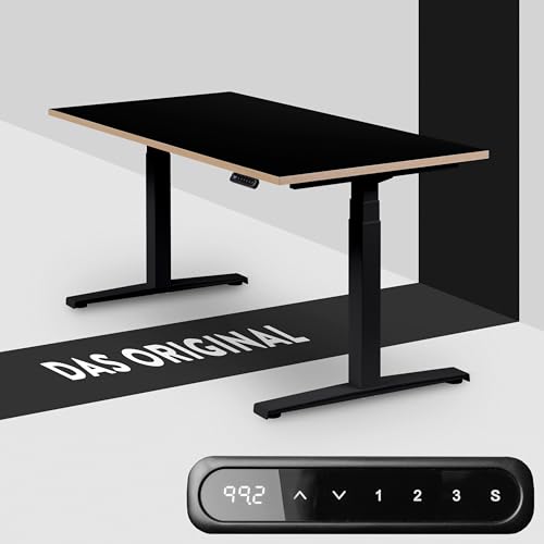 boho office® Höhenverstellbarer Schreibtisch - 140 x 80 cm Elektrisch stufenlos, inkl. Wireless Charger, Memoryfunktion - Basic Line Schwarz inkl. Tischplatte in Schwarz mit Multiplexkante von boho office