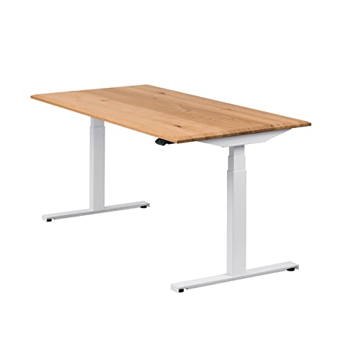 boho office® Höhenverstellbarer Schreibtisch 160 x 80 cm - Elektrisch, Made in Denmark, 2 Motoren, 3-Fach Teleskop, Appsteuerung - Easydesk Weiß inkl. Tischplatte in Wildeiche massiv von boho office