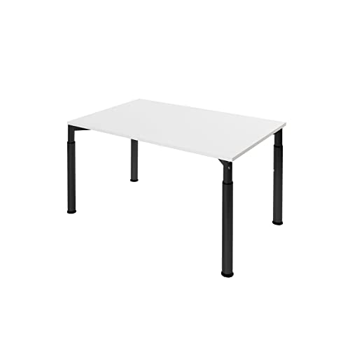 boho office® Konferenztisch, Schreibtisch, Tisch, Schwarz, in der Höhe einstellbar inkl. Tischplatte in 160 x 80 cm in Weiß von boho office