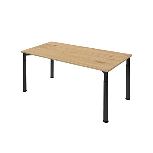boho office® Konferenztisch, Schreibtisch, Tisch, Schwarz, in der Höhe einstellbar inkl. Tischplatte in 180 x 80 cm in Wildeiche Echtholz-Furnier von boho office