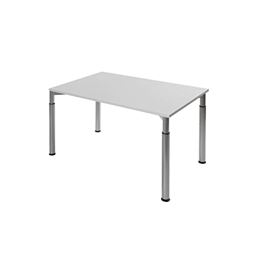 boho office® Konferenztisch, Schreibtisch, Tisch, Silber, in der Höhe einstellbar inkl. Tischplatte in 160 x 80 cm in Lichtgrau von boho office