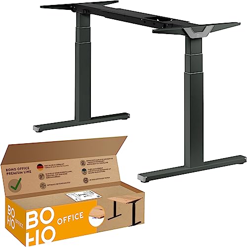 boho office® Höhenverstellbarer Schreibtisch Gestell - Made in Germany, Elektrisch stufenlos, 2 laufruhige Motoren, 3-Fach Teleskop, Kollisionsschutz - Premium Line Grau mit Wippschalter von boho office