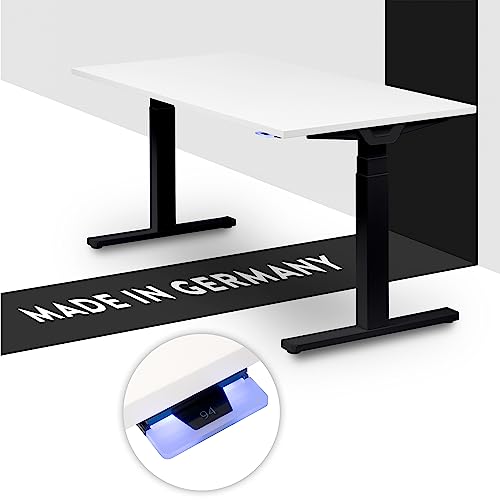 boho office® Höhenverstellbarer Schreibtisch 180 x 80 cm - Made in Germany, Elektrisch stufenlos, 2 Motoren, 3-Fach Teleskop, Kollisionsschutz - Premium Line Schwarz inkl. Tischplatte in Weiß von boho office