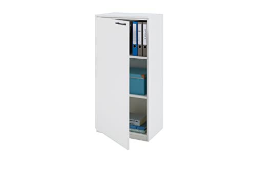 boho office® be.smart - Schrank 50 cm breit Tür Links mit 2 höhenverstellbaren Einlegeböden und einstellbaren Füßen in weiß mit schwarzem Griff von boho office