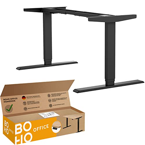 boho office® Höhenverstellbarer Schreibtisch Gestell - Elektrisch stufenlos, 2 Motoren, 3-Fach Teleskop, Memoryfunktion, Kollisionsschutz, Kindersicherung, einfacher Aufbau - Homedesk Schwarz von boho office