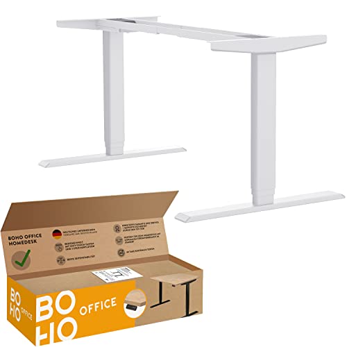 boho office® Höhenverstellbarer Schreibtisch Gestell - Elektrisch stufenlos, 2 Motoren, 3-Fach Teleskop, Memoryfunktion, Kollisionsschutz, Kindersicherung, einfacher Aufbau - Homedesk Weiß von boho office