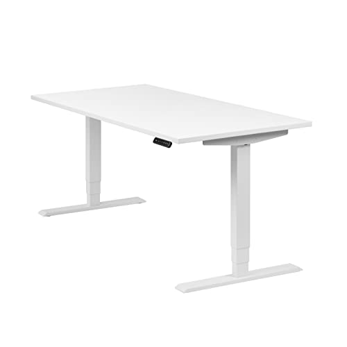 boho office® höhenverstellbarer Schreibtisch 160 x 80 cm - Elektrisch stufenlos, 2 Motoren, 3-Fach Teleskop, Memoryfunktion, Kollisionsschutz - Homedesk Weiß inkl. Tischplatte in Weiß von boho office