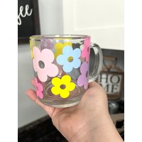 Retro Gänseblümchen Oversized Kaffeetasse | 13 Unzen Rosa Blumen Boho Positive Vibes Libbey Glas von bohosips