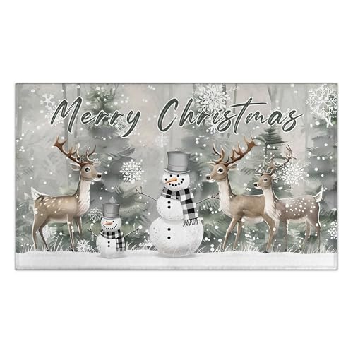 Fußmatte mit Weihnachtsbäumen, Hirsch, Schneemann, Weihnachtsdekorationen für Zuhause, rutschfest, waschbar, Winterurlaub, Willkommensteppich, 43,2 x 76,2 cm, Weihnachtsdekoration, für drinnen und Fußmatte mit Weihnachtsbäumen, Hirsch, Schneemann, Weihnachtsdekorationen für Zuhause, rutschfest, waschbar, Winterurlaub, Willkommensteppich, 43,2 x 76,2 cm, Weihnachtsdekoration, für drinnen und von boilopp home