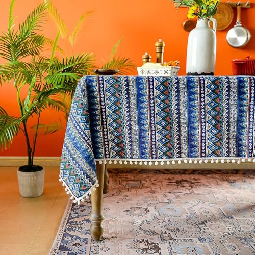 Boho Vintage Tischdecke mit Pompon-Quasten Rechteckige Bohemian Style Design Ethic Tischdecke für Küche Esszimmer Outdoor Picknick Gartenparty von boiszeda